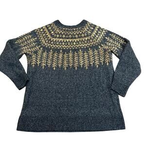 Torrid Fair Isle Sweater Crew Neck 2X Metallic Chunky Knit Gray Multi Pullover
